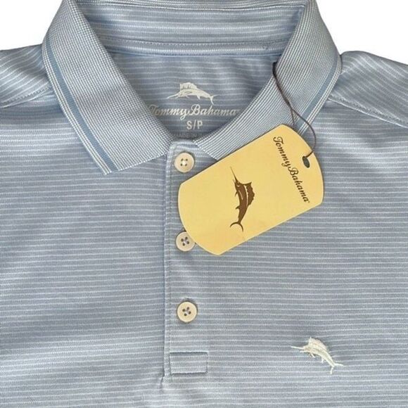 Tommy Bahama Mens Polo Shirt Short Sleeve Light‎ Blue Striped Size Small - Picture 4 of 6